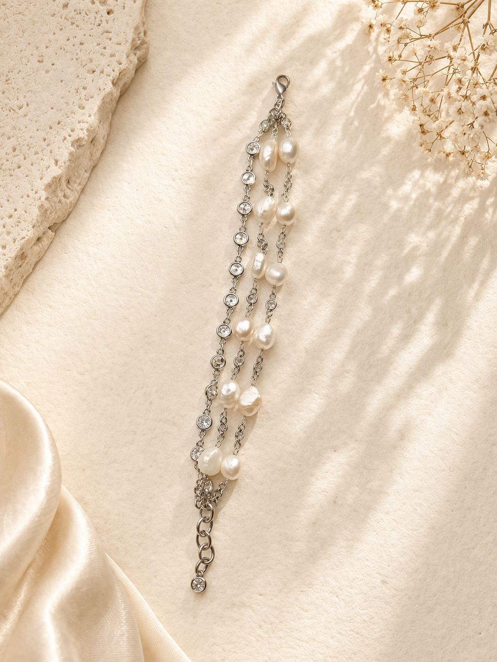 Triple Silver Pearl Bracelet