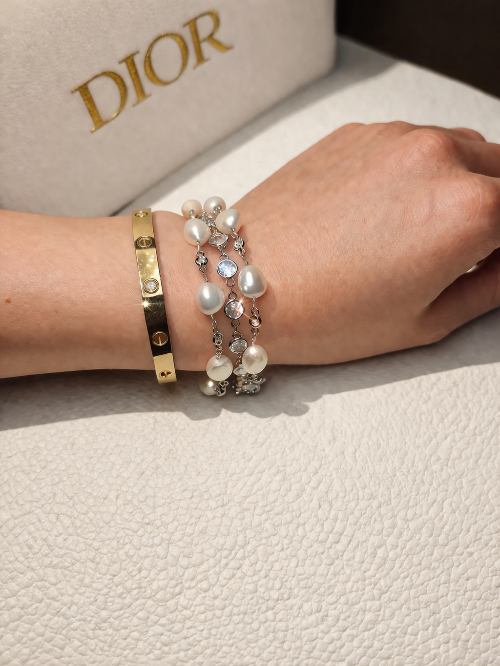 Triple Silver Pearl Bracelet