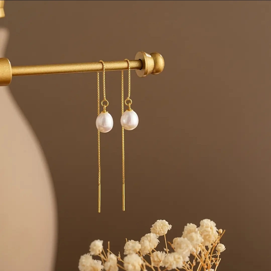 Freshwater Pearl Threader Gold Earrings