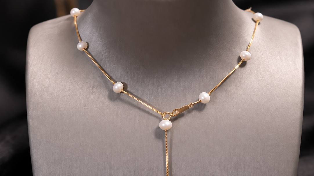 100% Freshwater Pearl Necklace 18K Gold Plated