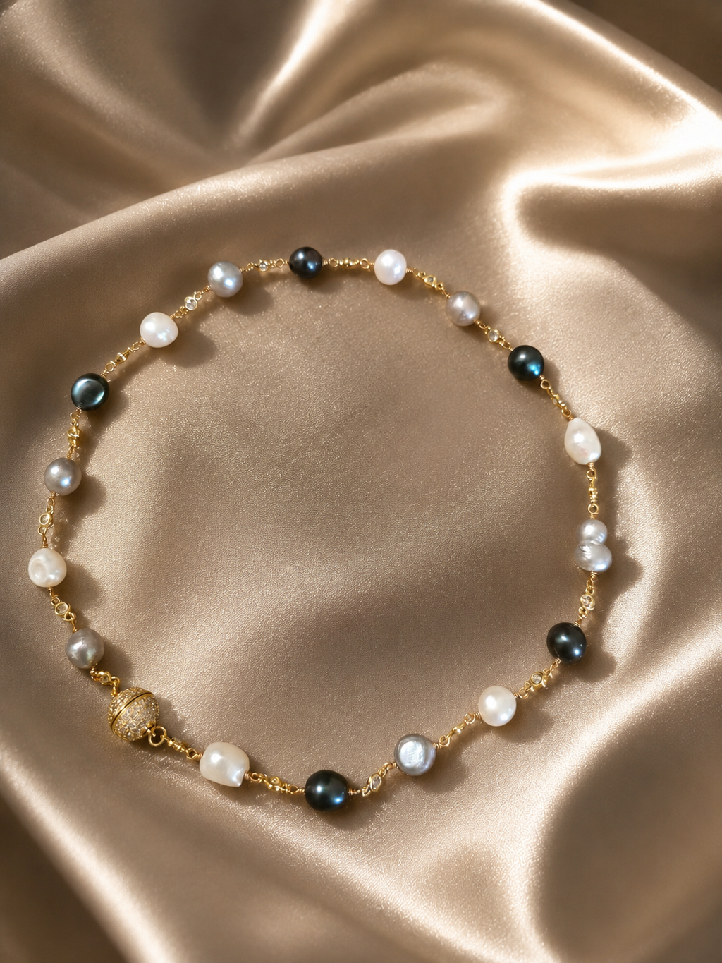 Luxe Pearl & Crystal Choker with Pave Magnetic Clasp 18"