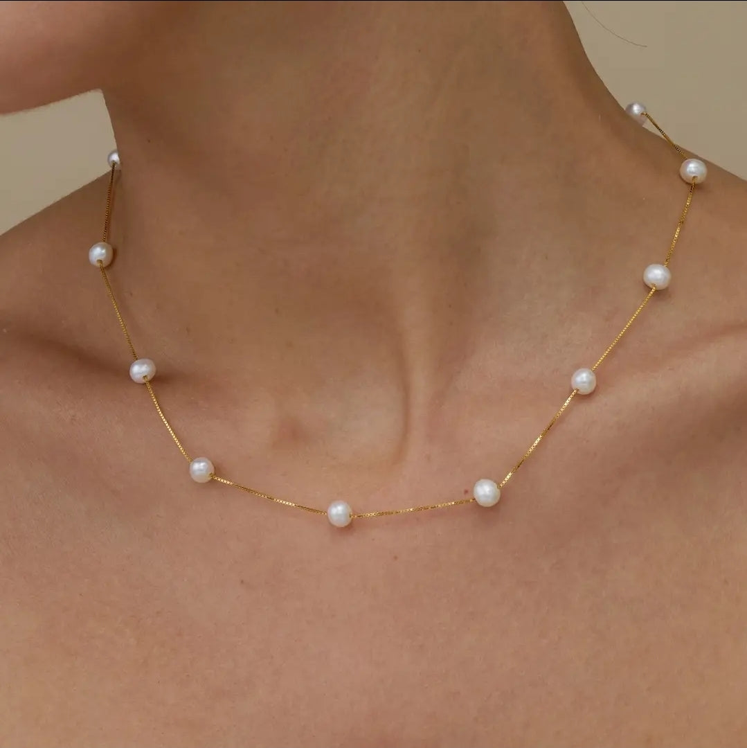 100% Freshwater Pearl Necklace 18K Gold Plated