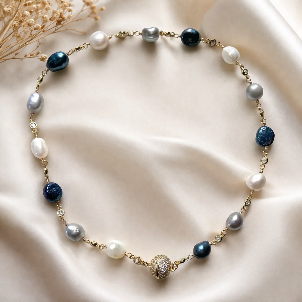 Luxe Pearl & Crystal Choker with Pave Magnetic Clasp 18"